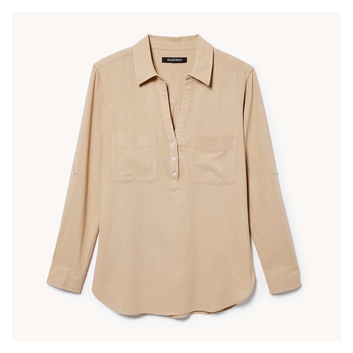 Ellen Tracy Linen Blend Shirt in Light Brown from Joe Fresh